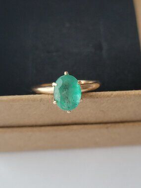 Antique Emerald 10k Gold Victorian Ring Natural Oval May Birthstone Solitaire